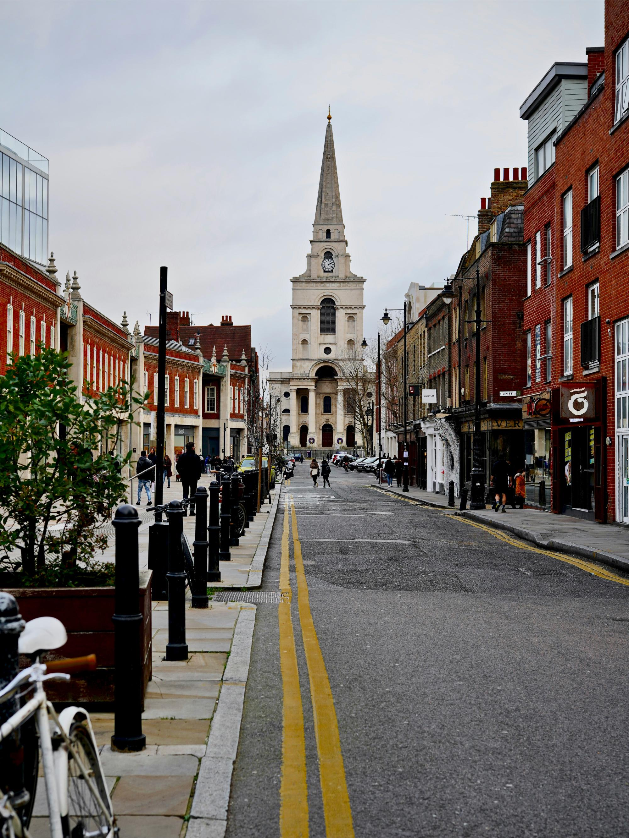 High street leading up to Shoreditch church